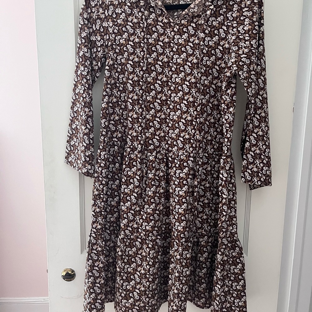 Brown and white Floral Ruffle Dress